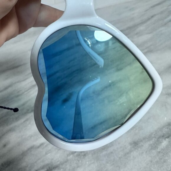 Heart-Shaped White Sunglasses with Blue Lenses - Picture 4 of 5